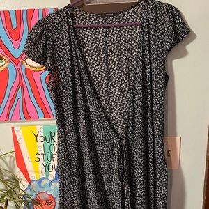 Navy blue flora wrap dress